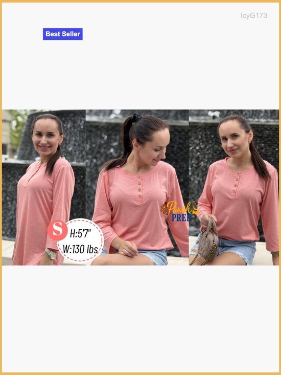 3/4 Sleeve Tunic Top, Crew Neck, Loose Fit, Polyester Spandex Blend - Picture 7 of 7